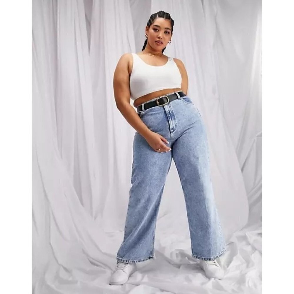 ASOS Design Curve High Rise Relaxed Fit Dad Lightโ Wash Jeans 16